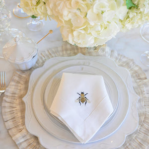 Embroidered Washed Casual Linen Napkin - New - White (Honey Bee)