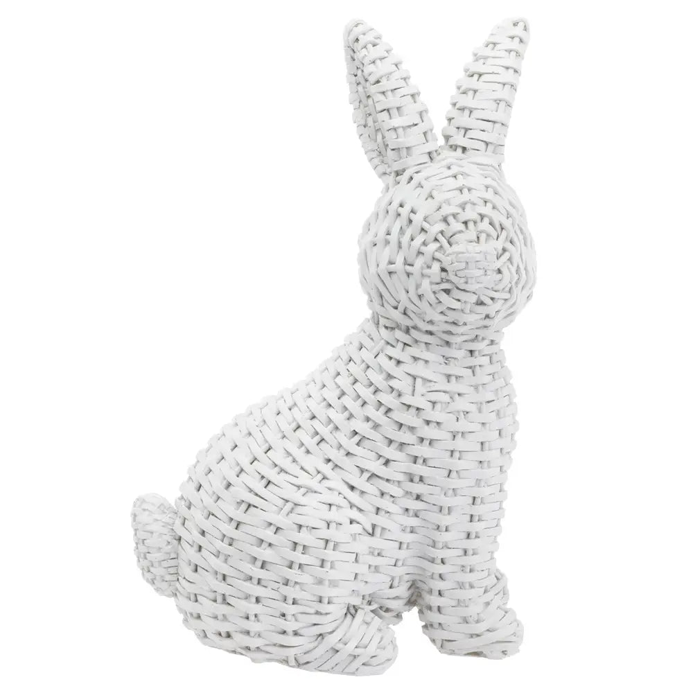 8" Tall White Wicker Resin Sitting Bunny Easter