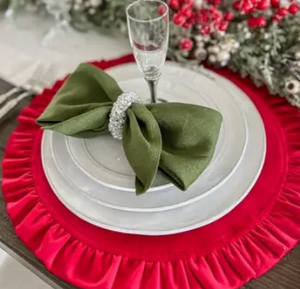 Round Ruffle Velvet Placemat - Red