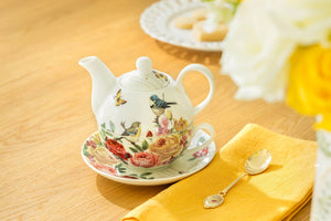 Yellow Rose Garden Fine Porcelain Tea For One Set