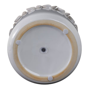 Ceramic Round Floral Applique Planter - White, 6 in.