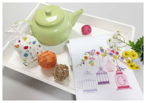 Embroidered Tea Towel - Bird Cages