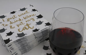 Cocktail Napkins | Drink Wine Pet My Cat - Foil - 20ct