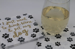 Funny Cocktail Napkins | Drink Wine and Pet My Dog-Foil-20ct