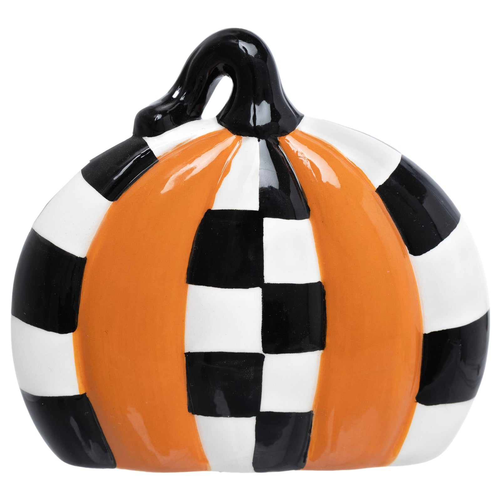 4.5" Halloween Check Ceramic Pumpkin Fall Autumn