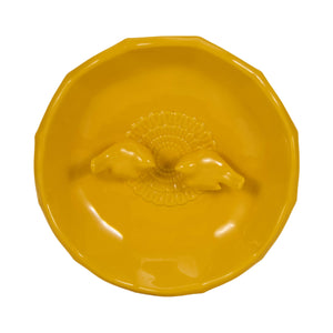 Decorative Bird Bath - Yellow Ceramic Scalloped Edge, 11 in.