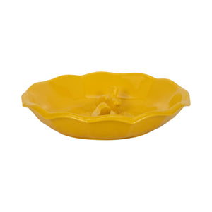 Decorative Bird Bath - Yellow Ceramic Scalloped Edge, 11 in.