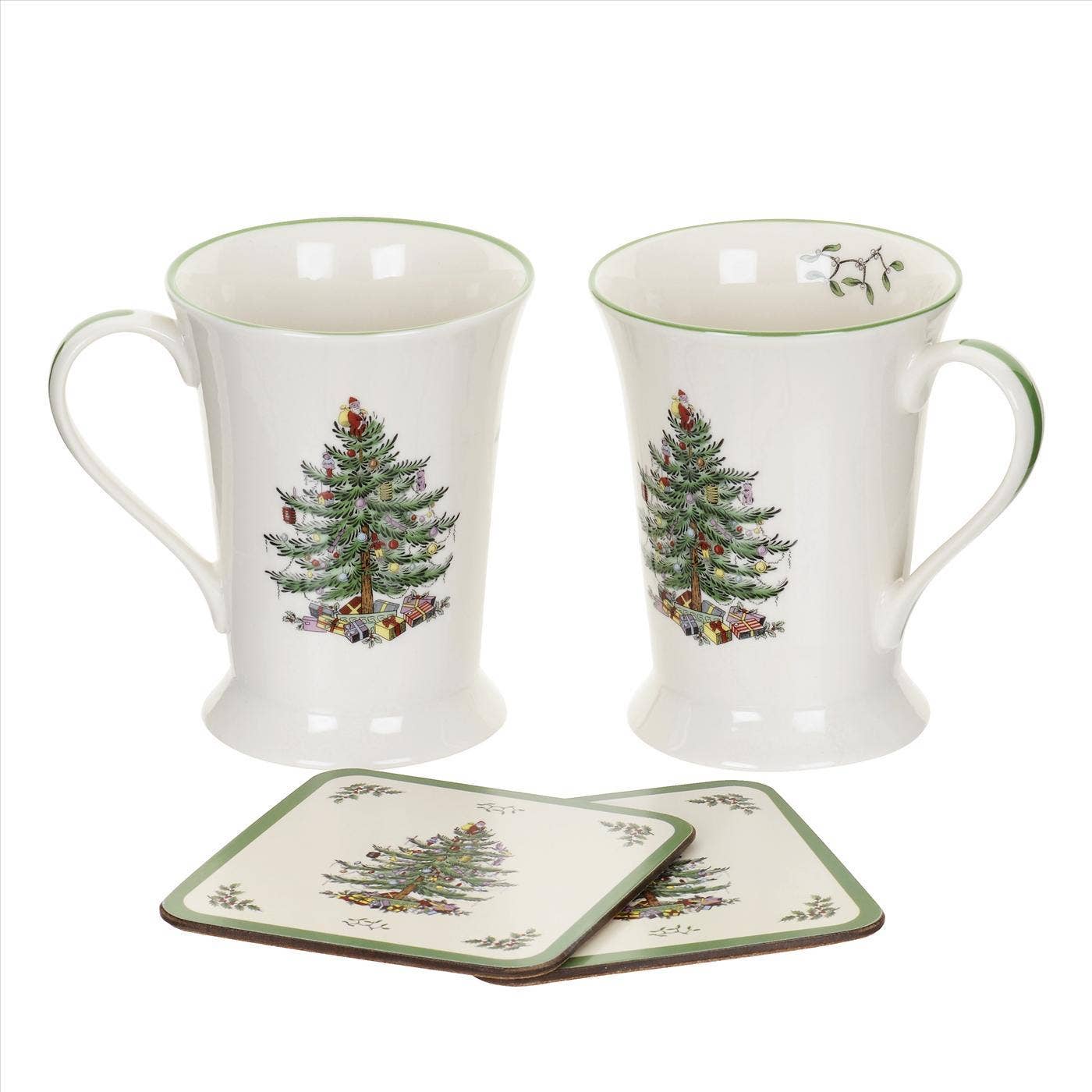 Christmas Tree Set of 2 Mugs & Coasters: Fine Porcelain / Christmas Tree