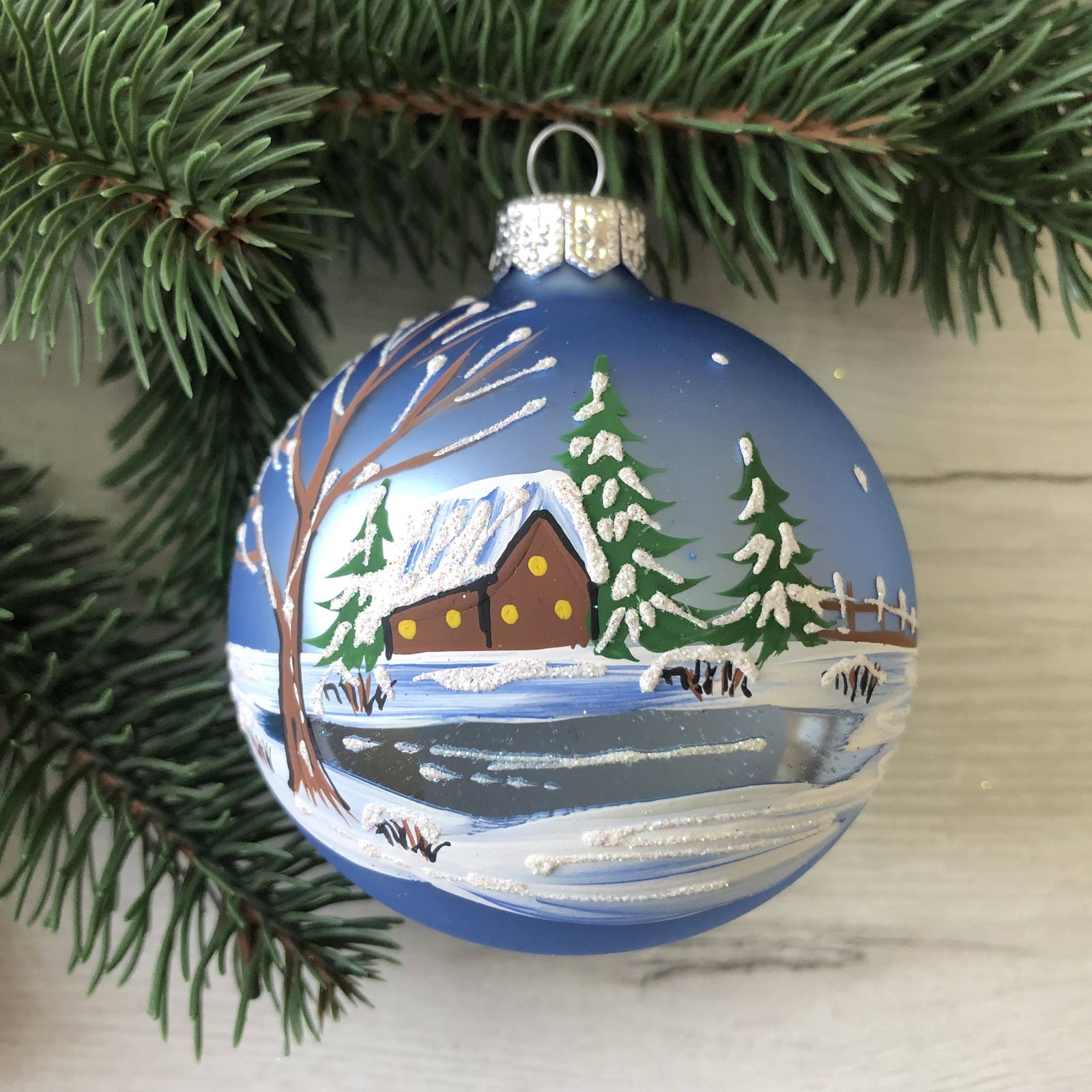 Winter Pond Glass Frosted Tree Ornament
