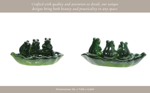 Bird Feeder - Green Ceramic Figurines on Leaf Base, 12 in.