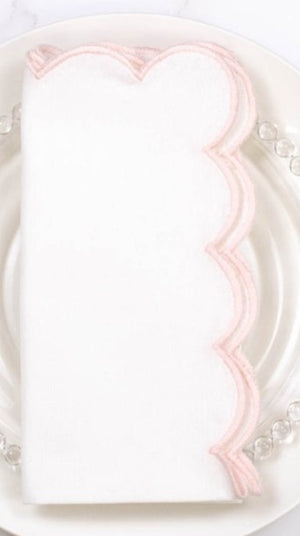 Pink Scallop White Linen Napkin set of 4