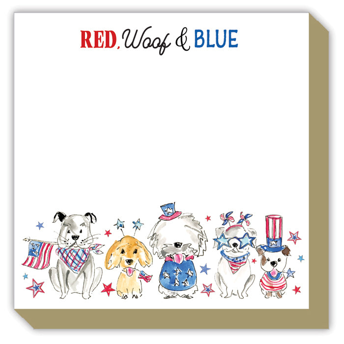 Hand painted Red Woof And Blue Patriotic Dogs Luxe Notepad