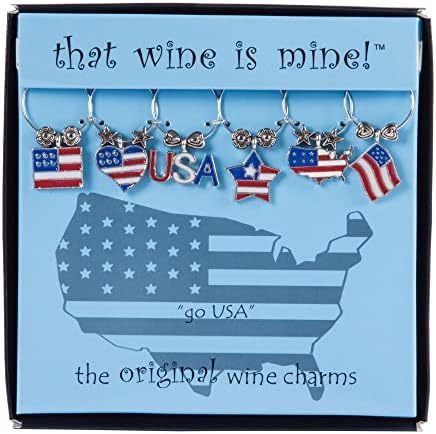 6 Piece Go USA Painted Wine Charms