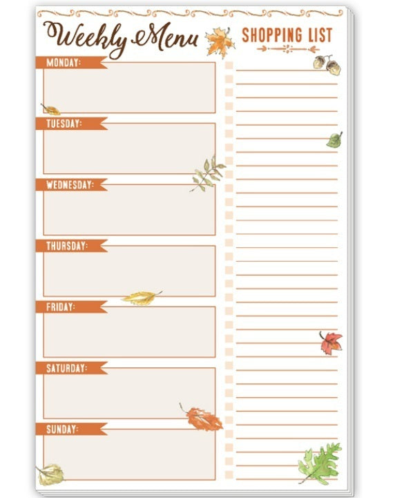 Large Notepad -Weekly Menu/Shopping List Fall Leaves