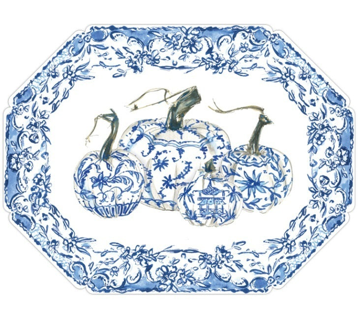 Posh Die-Cut Placemet-Handpainted Chinoiserie Pumpkins With Floral Border