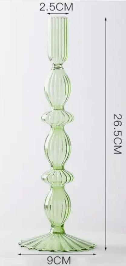 Lace Taper Glass Candlestick Holder Green