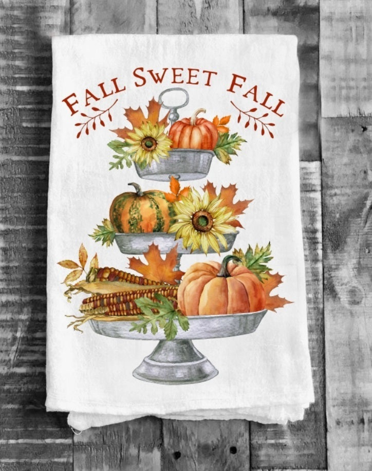 Fall Sweet Fall Pumpkins Corn Flowers Cotton Tea Towels