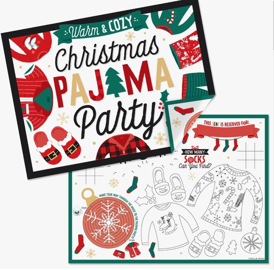 Christmas Pajamas-Paper Holiday Activity Placemats-16 Ct