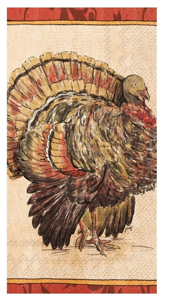 Painterly Turkey Fall/Thanksgiving Paper Guest Towels 16 ct