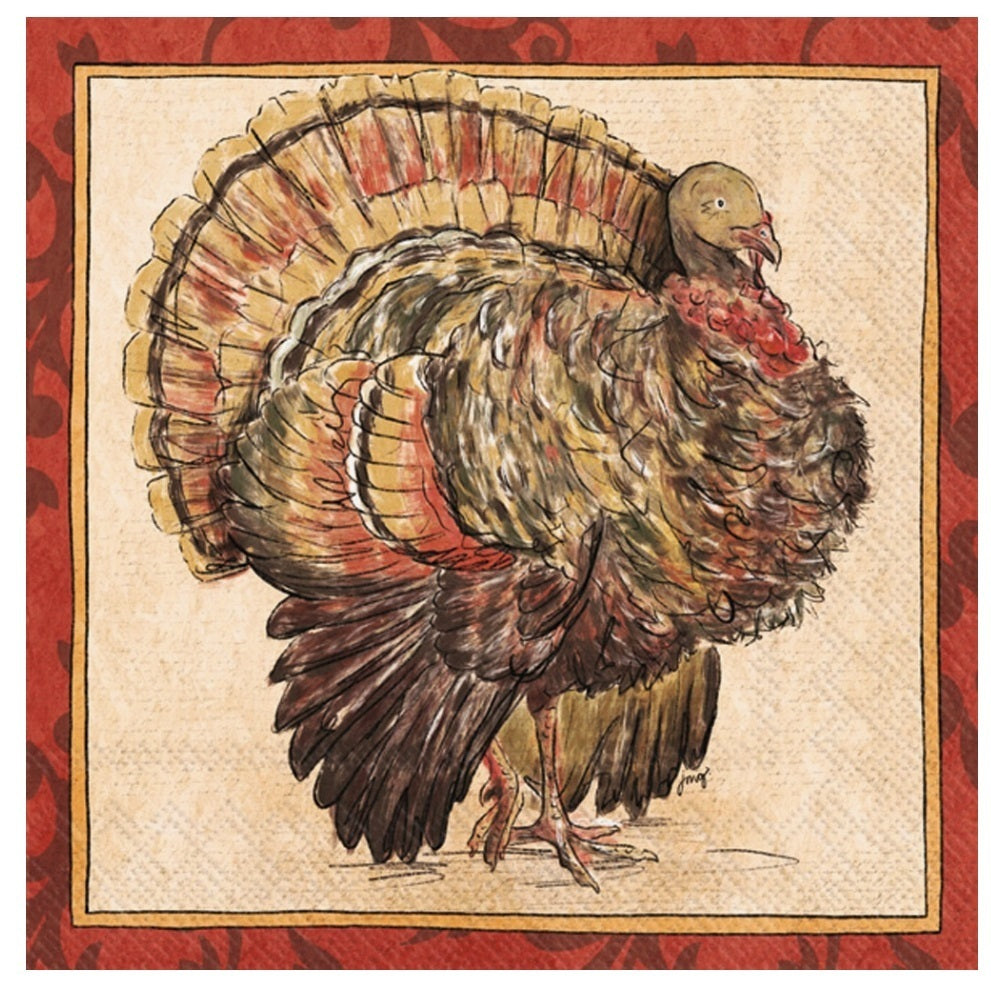 Painterly Turkey Fall Thanksgiving Paper Lunch Napkins 20 ct