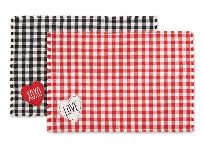 Checkered Embellished Placemat Either Black XOXO or Red Love