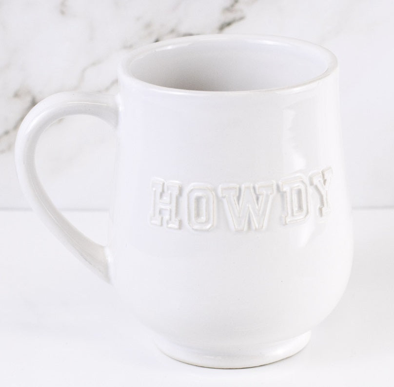Howdy Embossed Coffee Mug White 18oz