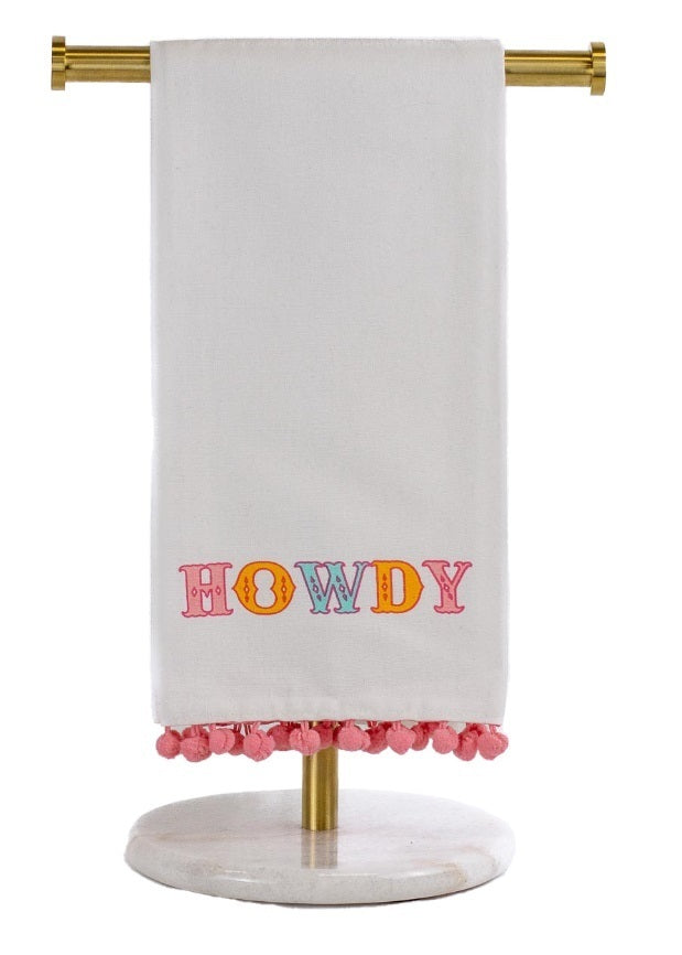 Howdy Friends Pom Pom Hand Towel White/Multi 20x28