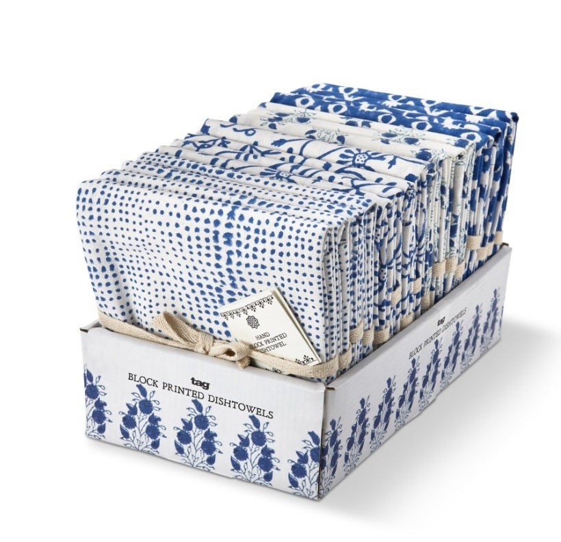 Cottage Blue Block Print dishtowel