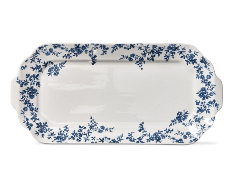 Blue floral rectangular platter