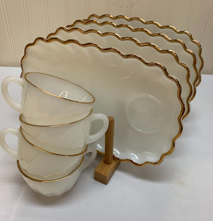 Milk Glass Gold Rimmed Snack Set S8