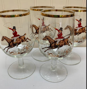 Horse Rider Hunting theme glass set