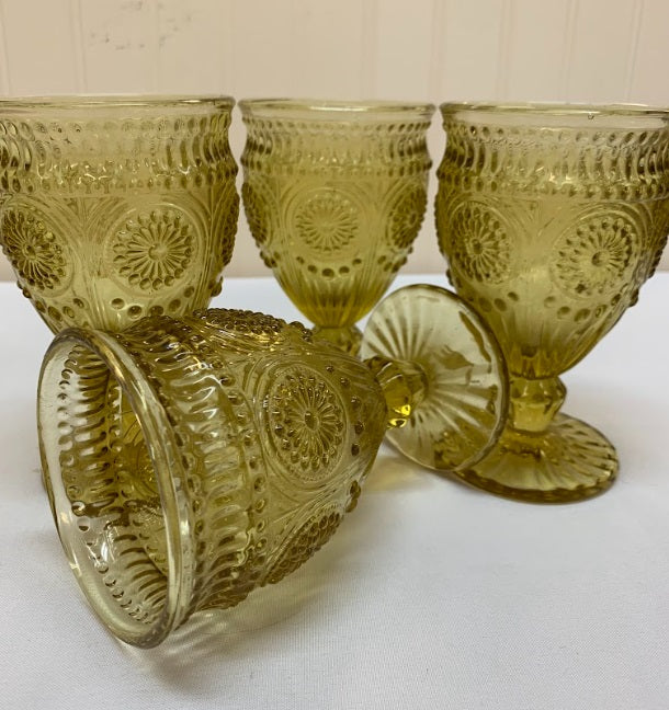 Vint Indiana Tiara Yellow Sandwich Glass Set 4