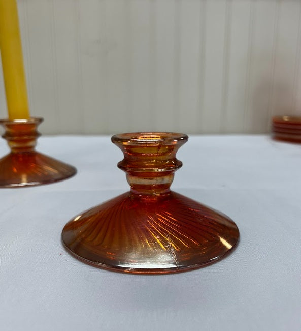 Carnival Glass Candlestick S/2