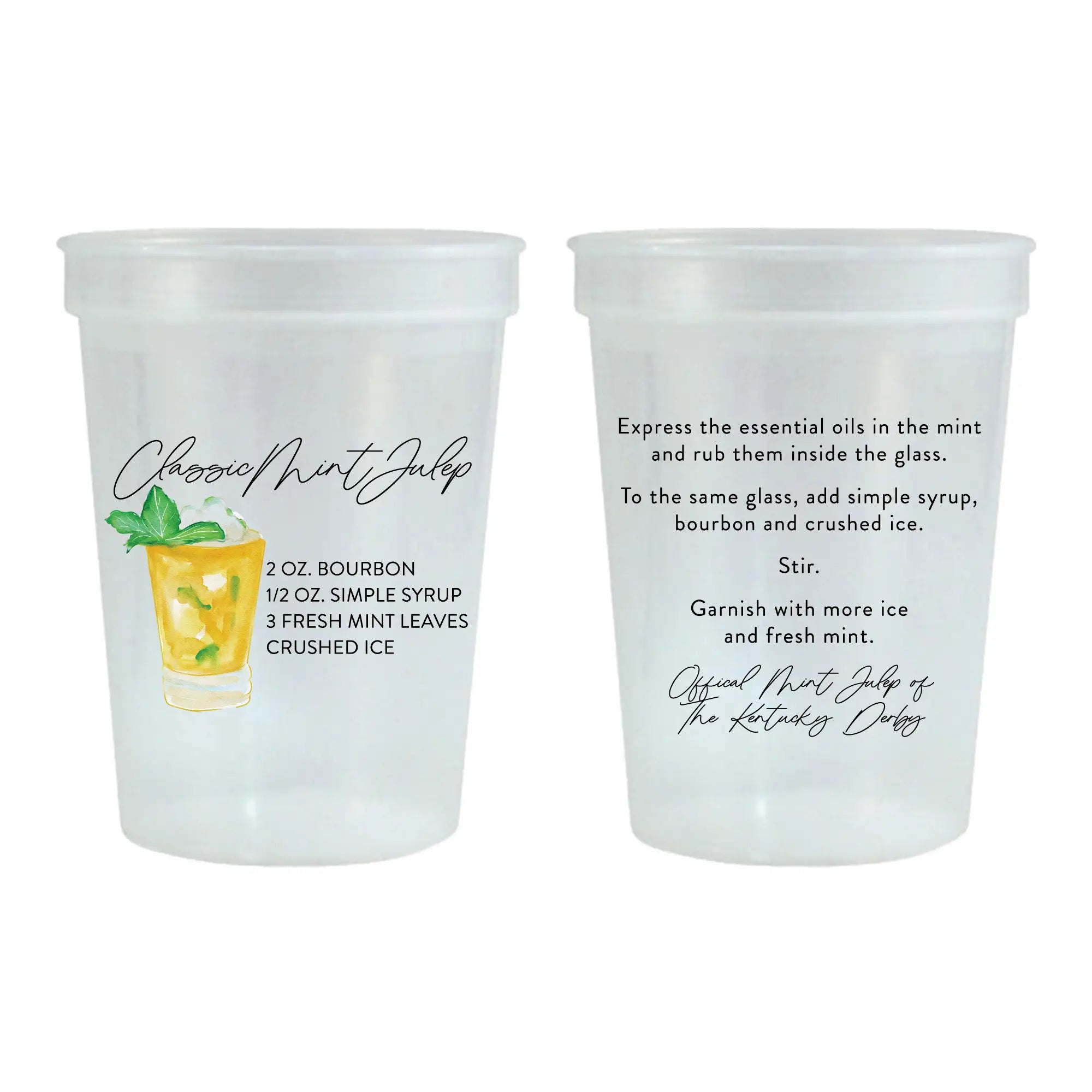 Classic Mint Julep Watercolor Derby Stadium Cups - Set of 6