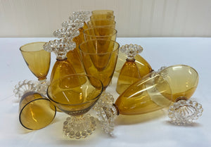 Mid Century Amber Glass Set 17 Pieces