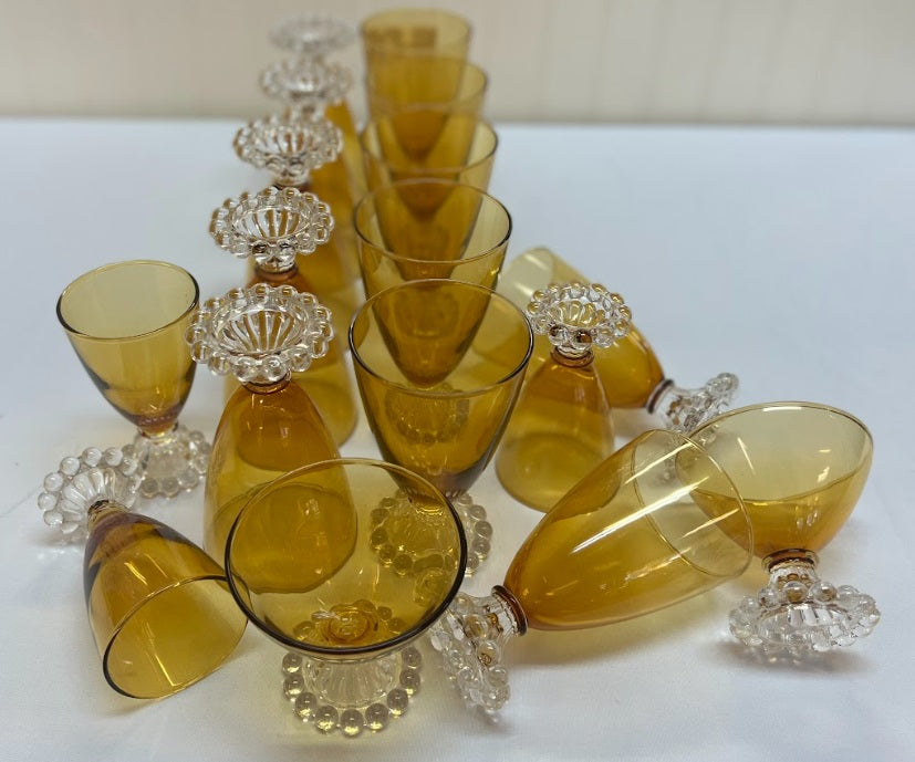 Mid Century Amber Glass Set 17 Pieces