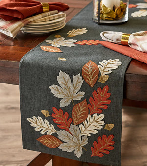 Autumn Leaves Embroidered Runner