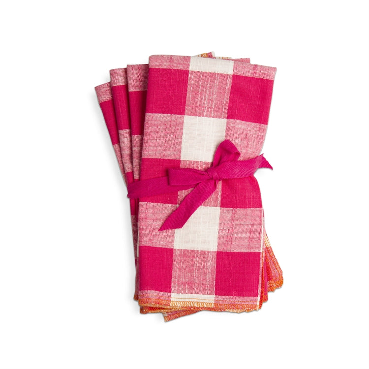 Pink Gingham Linen Napkin S4